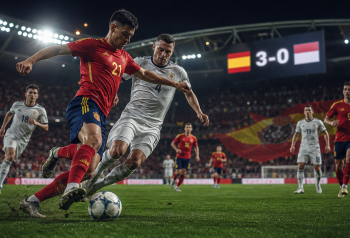 Imagen periodística generada: España vs Austria, CAFISHIA Mundial 2026
