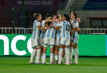 Festejo del equipo argentino en el Mundial