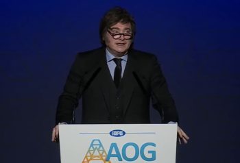 Javier Milei durante su discurso en la AOG Patagonia 2026, en Neuquén.